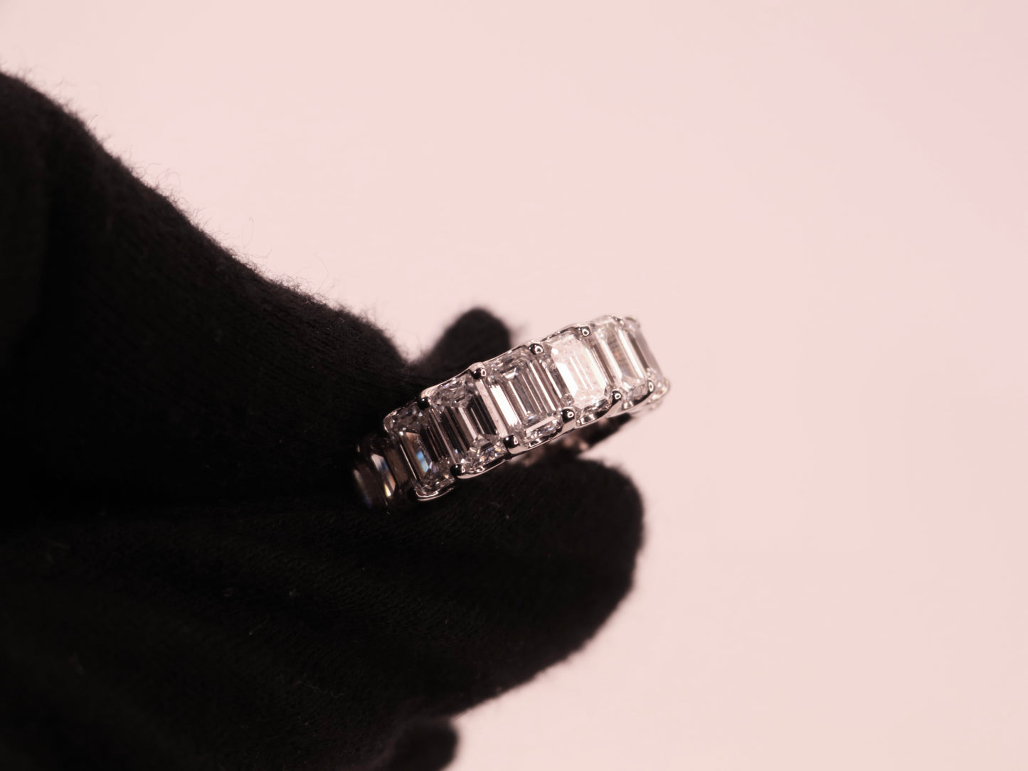 14K White Gold Emerald Cut Diamond Eternity Band Ring 8.57 Carats, 50 Pointers image 2