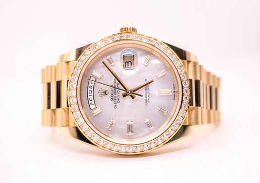 Rolex Day-Date 40 Ref. 228348RBR - Yellow Gold, Mother of Pearl Diamond Dial image 0